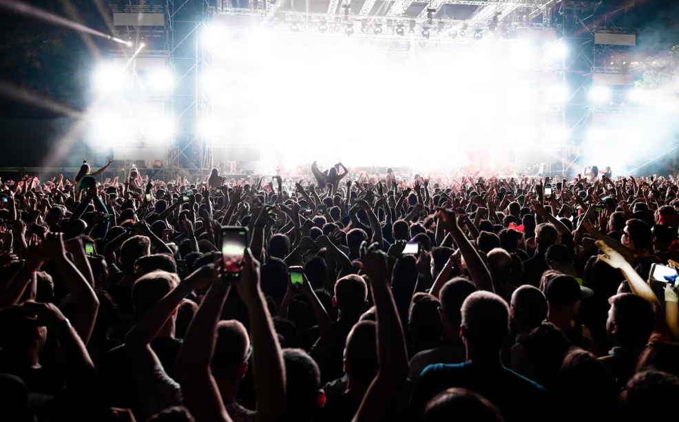 Concert crowd raising phones and hands, showing the power of fandom culture in real time